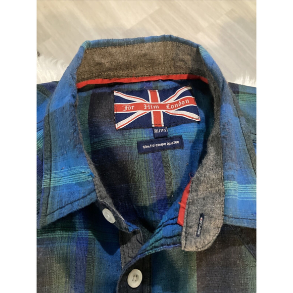 For Him London Brand Men’s Slim Fit Blue button, short sleeve shirt Size XXL - Picture 2 of 10